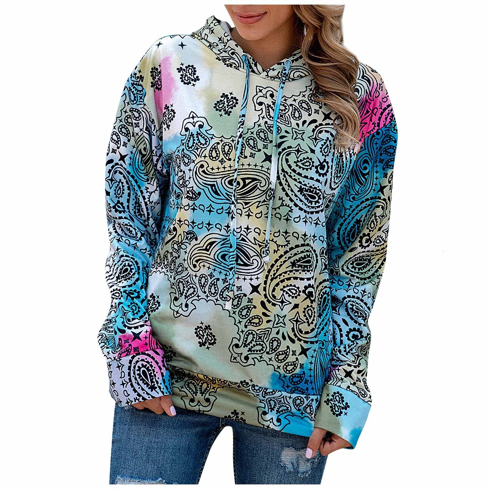 Designer's personalized Bohemian style printed top, fashionable women's hooded and velvet sweatshirt