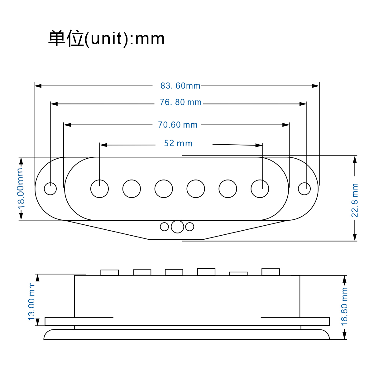 FLEOR 1PCS Vintage Alnico 5 Single Coil Pickup Staggered Top 52mm for ST Electric Guitar Parts