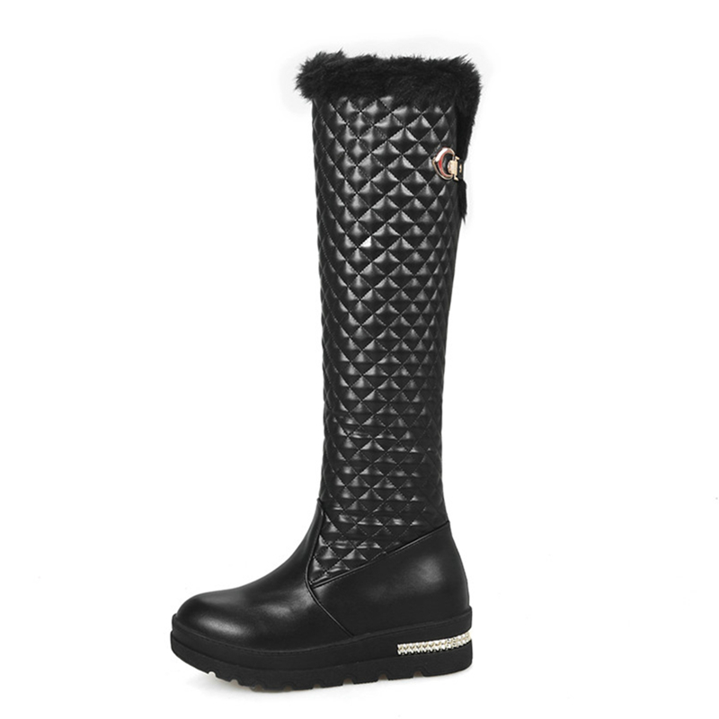 Winter Brand Warm Snow Boots Women Waterproof Leather Fur Plush Wedges Knee High Boot Black White Ladies Shoes Comfortable fb7f