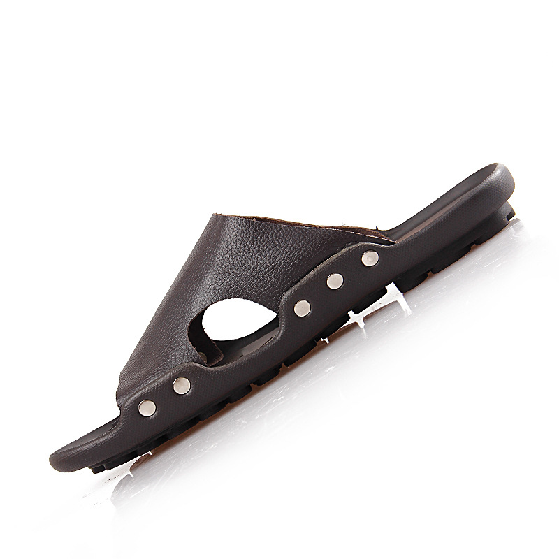 Summer Genuine Leather Men's Sandals Classic Breathable Slip-On Sandals Men Casual Beach Shoes Outdoor Slippers