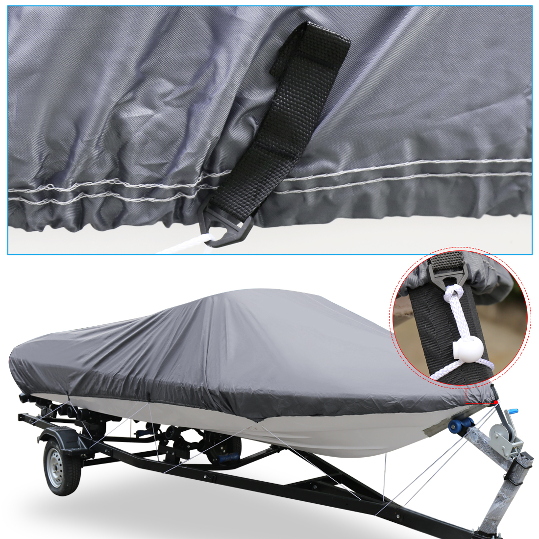 Uxcell 210D Fishing Ski Boat Cover 14-16ft/16-18ft/17-19ft/20-22ft V-Hull Sunproof UV Protector Speedboat Boat Mooring Cover