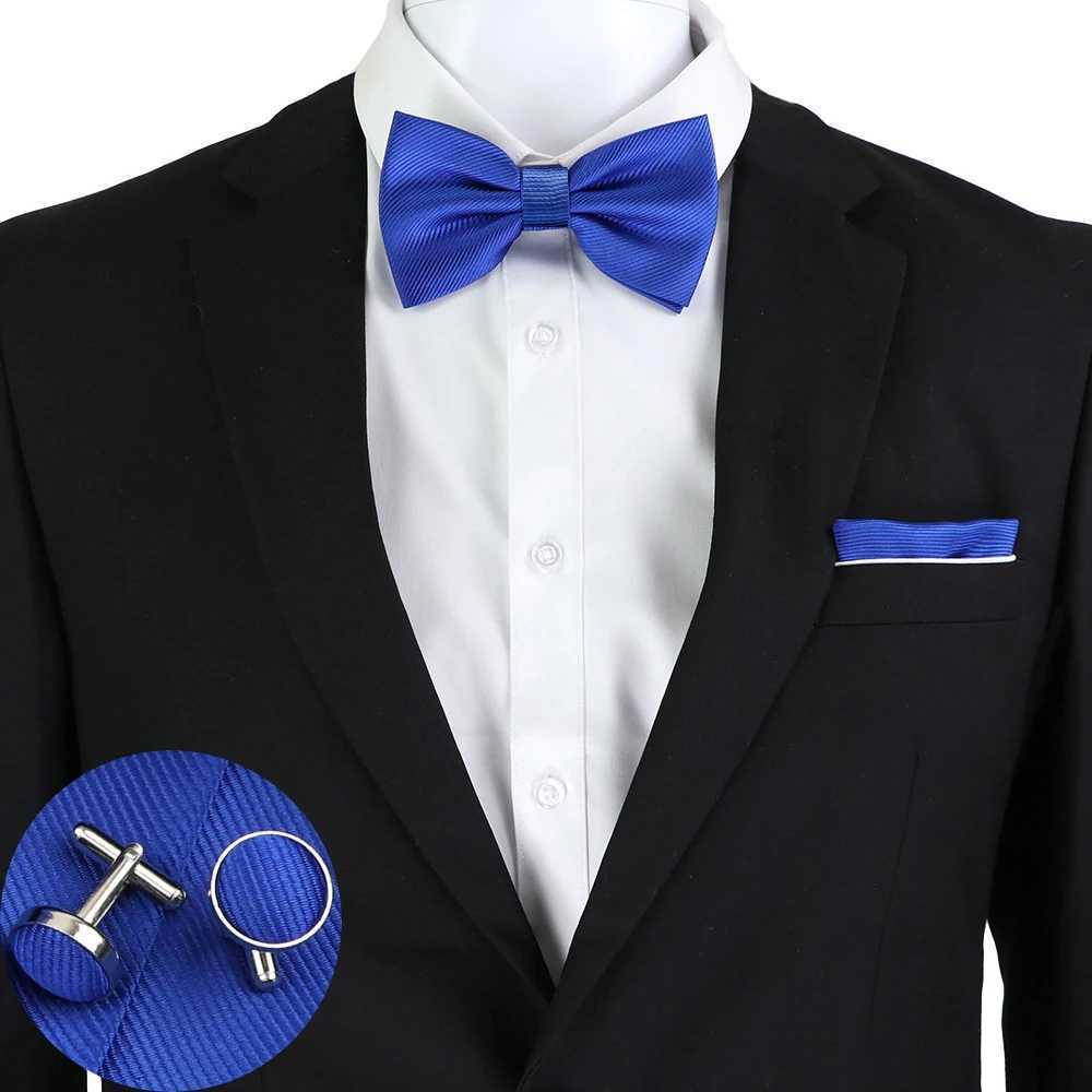 Men Ties Set Solid Color Bowtie Cravat Cufflinks Handkerchief Fashion Butterfly Party Wedding Bow Ties For Men Shirt AccoriesX241109