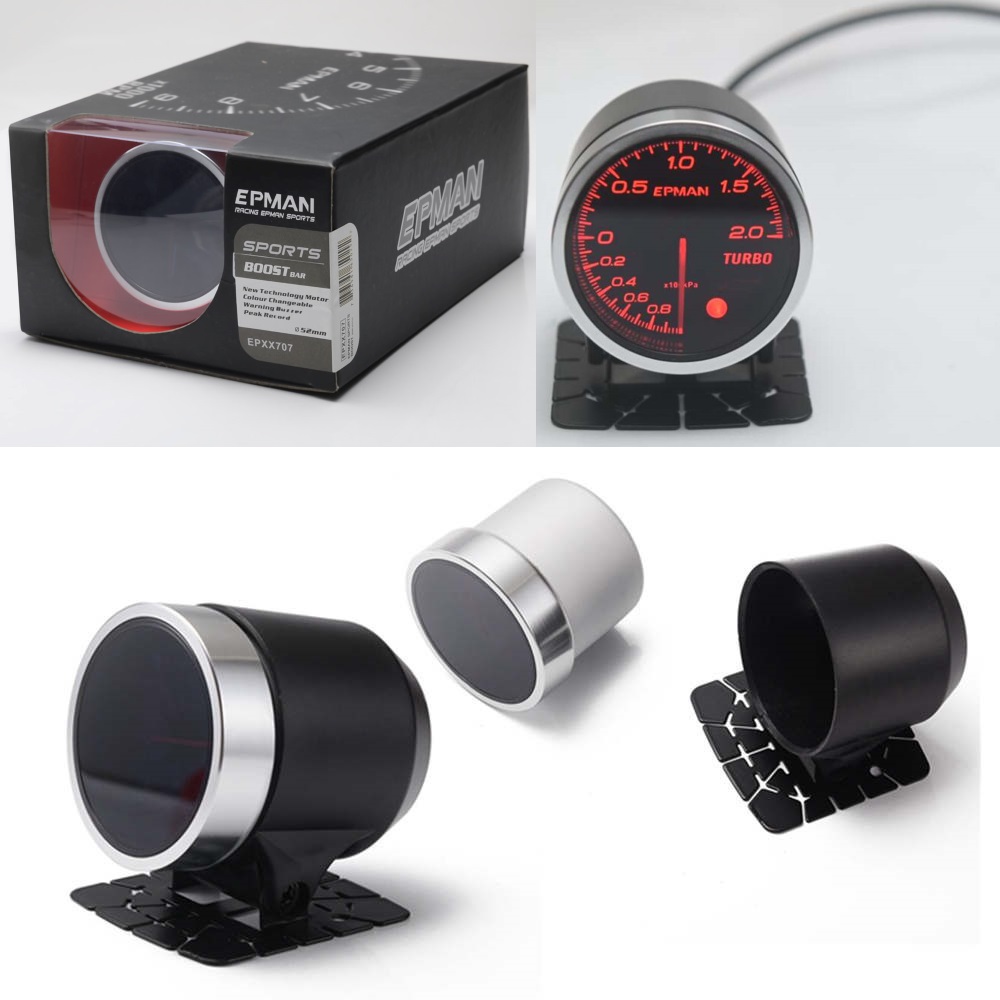 EPMAN 2 52mm 10 Color LED Backlights Face Bar Turbo Boost Gauge Meter w Sensor Mount Bracket Cup Holder EPXX707