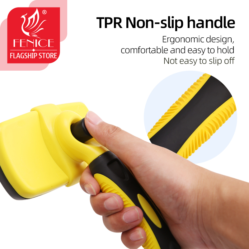 Fenice Self Cleaning Curved Needle Comb Brush for Dog Cat Removes Hair Massages Pet Comb Grooming Supplies