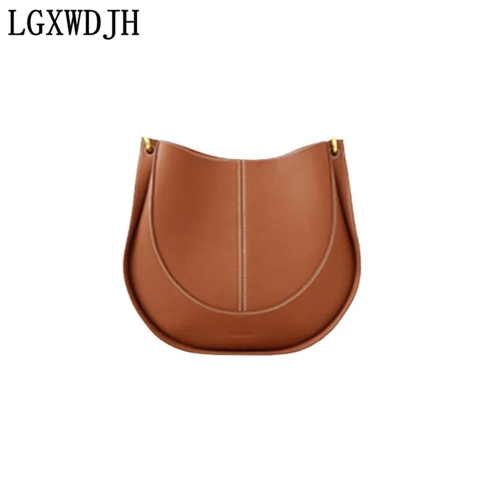 Women's Top Grain Cowhide Shoulder Bag - Retro Saddle Style Crossbody with Deerskin Velvet Lining | Light Luxury Vintage Round Handbag