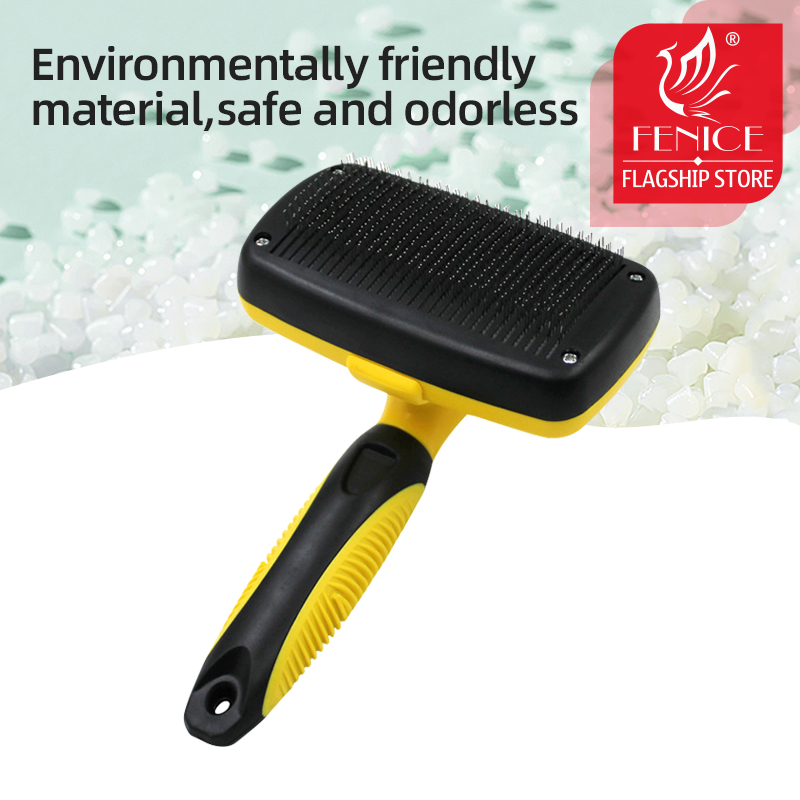 Fenice Self Cleaning Curved Needle Comb Brush for Dog Cat Removes Hair Massages Pet Comb Grooming Supplies