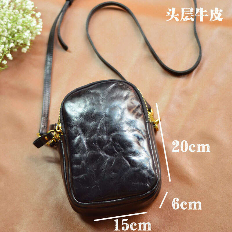 Handmade Cowhide Crossbody Bag Ladies Multi-Layer Mini Vertical Retro Simple Fashion Single Shoulder Casual Mobile Phone B