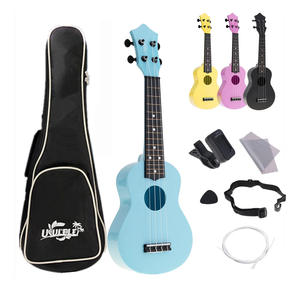 21 Inch Full Pack Ukulele Soprano Acoustic Uke Ukelele 4 String Colorful Hawaii Mini Guitar Guitarra Musical Instrument Gifts