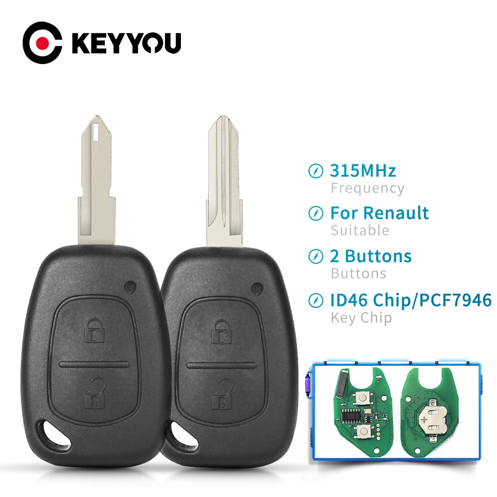 KEYYOU 433MHZ 2025 2 Buttons Smart Remote Car Key ID46 pcf7946 Chip for Renault new Traffic Master Vivaro Movano Kangoo Ne73 VAC102 Blade