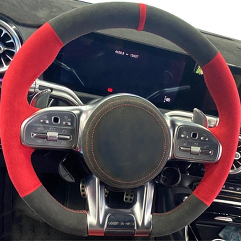 Hand-Stitched Car Accessories Genuine Leather Suede Braid Car Steering Wheel Cover For Mercedes-Benz AMG C43 E53 S63 GLE G63