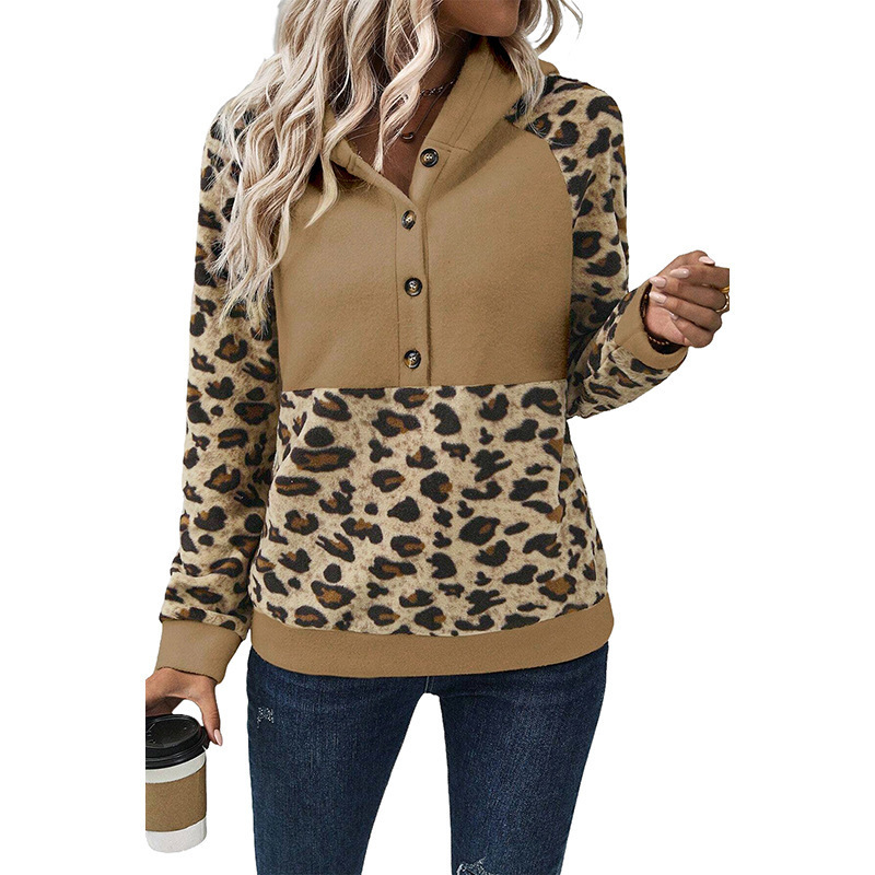 Designer's fashionable and versatile leopard print long sleeved top women, autumn new style pullover hooded sweatshirt for women