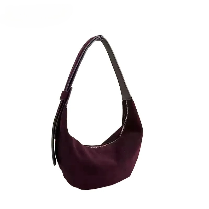 New Thick Real Suede Leather Hobo Tote Green Coffee Color Designer Women Handbag Stylish Winter Shoulder Bag Zipper Style BagVoyage