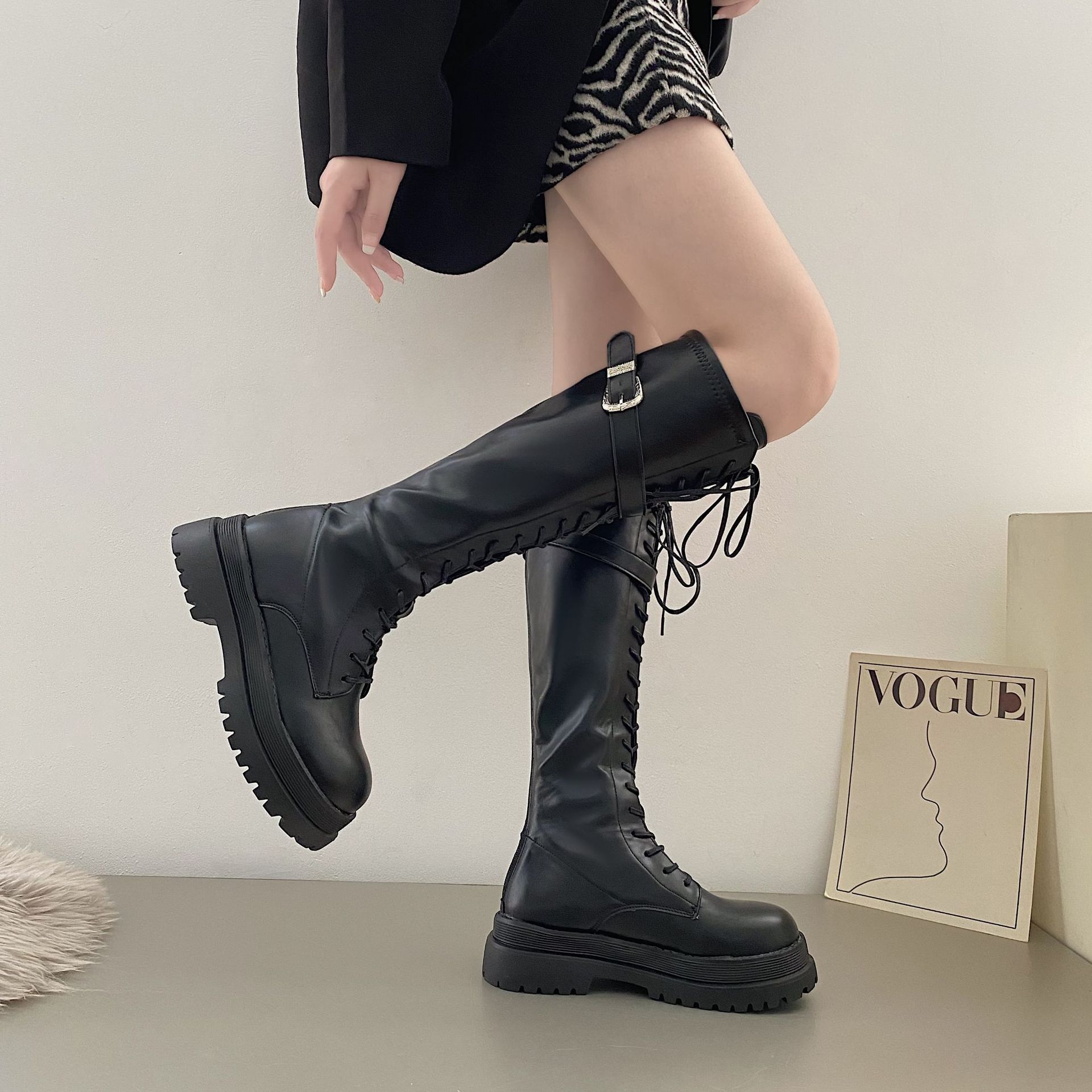 2025 Summer New Knight Boots Net Retro new College British Style Thick Bottom Thick Heel Motorcycle Boots Fashion