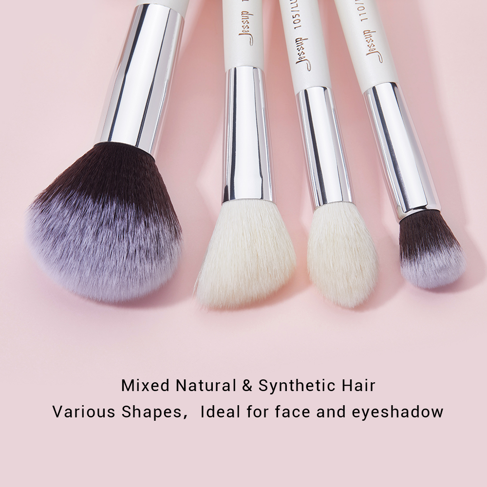 e pcs Sets Jessup Brushes Makeup Brush Pearl White Sier Beauty Tools Buffer Paint Cheek Highlight Powder