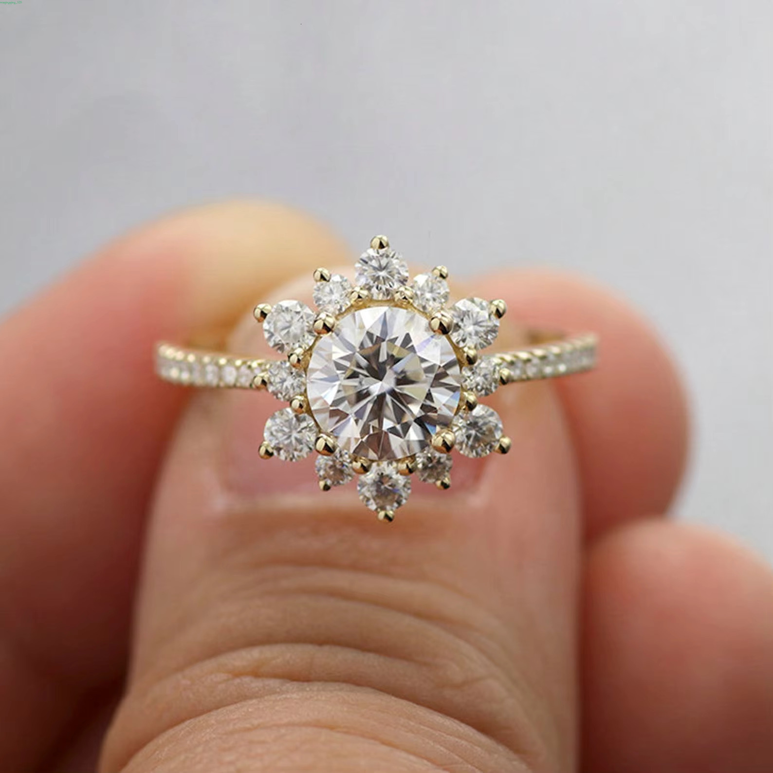 Unique Moissanite Vintage Yellow Gold Engagement Ring Halo wer Dia Half Eternity For Wedding Women gorgeous