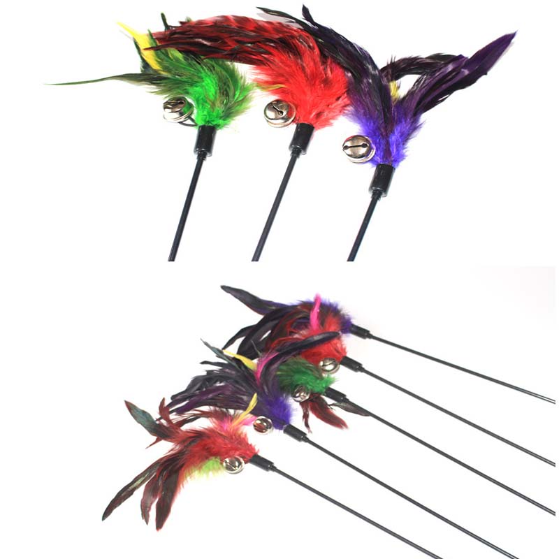 Hot Sale Cat Toys Random Color Make A Cat Stick Feather Black Pole Like Birds With Small Bell Natural 1PCS