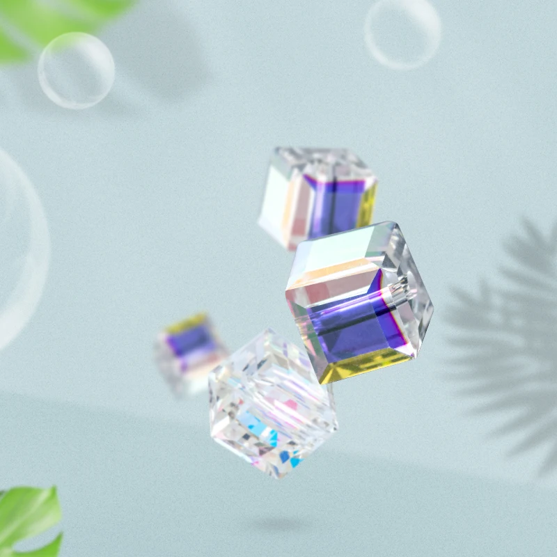 Crystal AB Cube Square faceted Crystal Glass Beads Loose Spacer for Jewelry Making Beads Fits for DIY Necklace Bracelet Craft