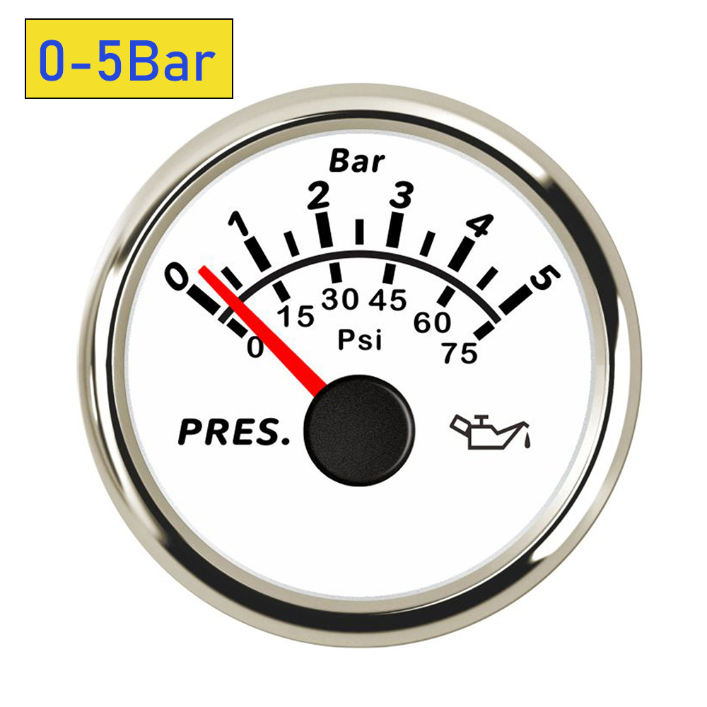 52 mm Boat Car Oil Pressure Gauge 5 Bar / 10 Bar Fuel Pressure Meter fit for Output Signal 10~184 ohm Sensor
