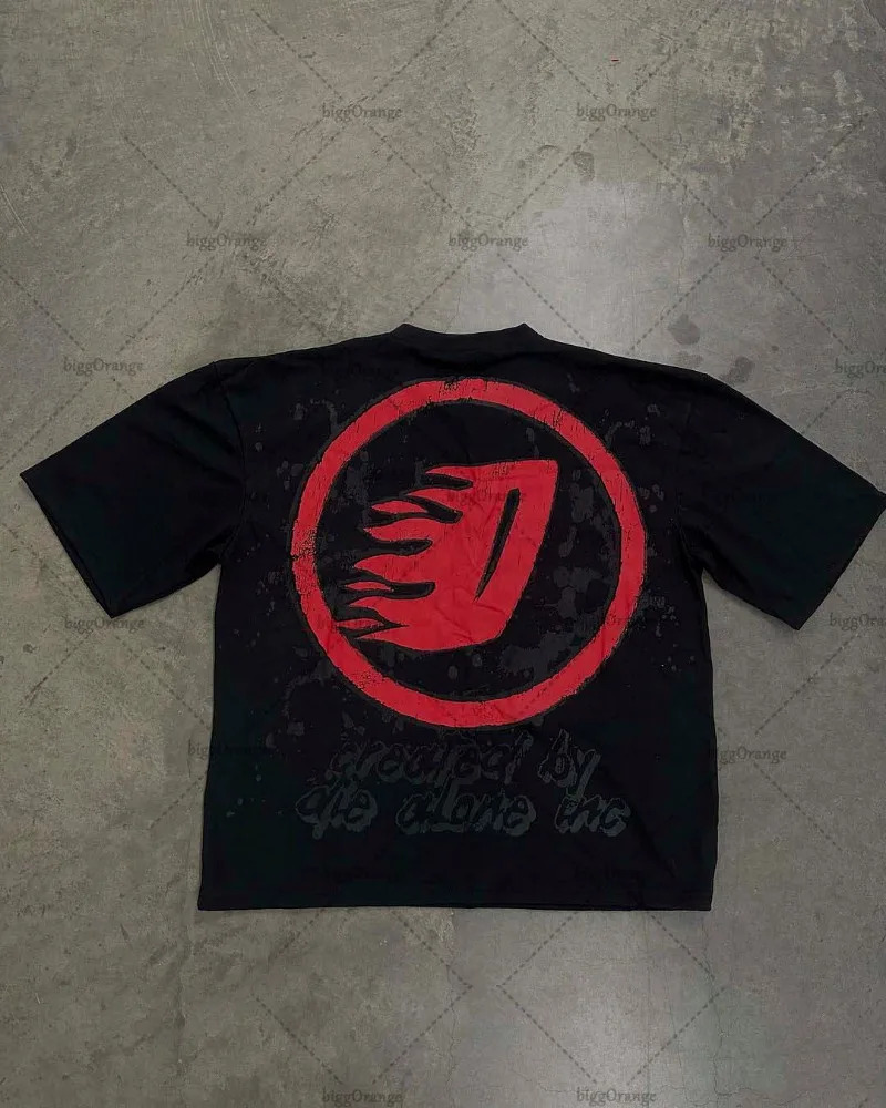 Gothic Punk Devil Pattern Print Oversized T-Shirt Mens Y2K Street Hip Hop Harajuku Loose Short Sleeve T-Shirt Womens 240401