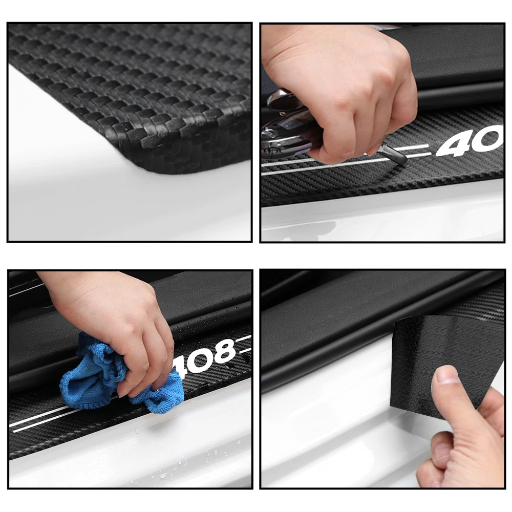 4PCS Car Door Sill Scuff Plate Decor Sticker For Peugeot 308 408 206 307 Accessories