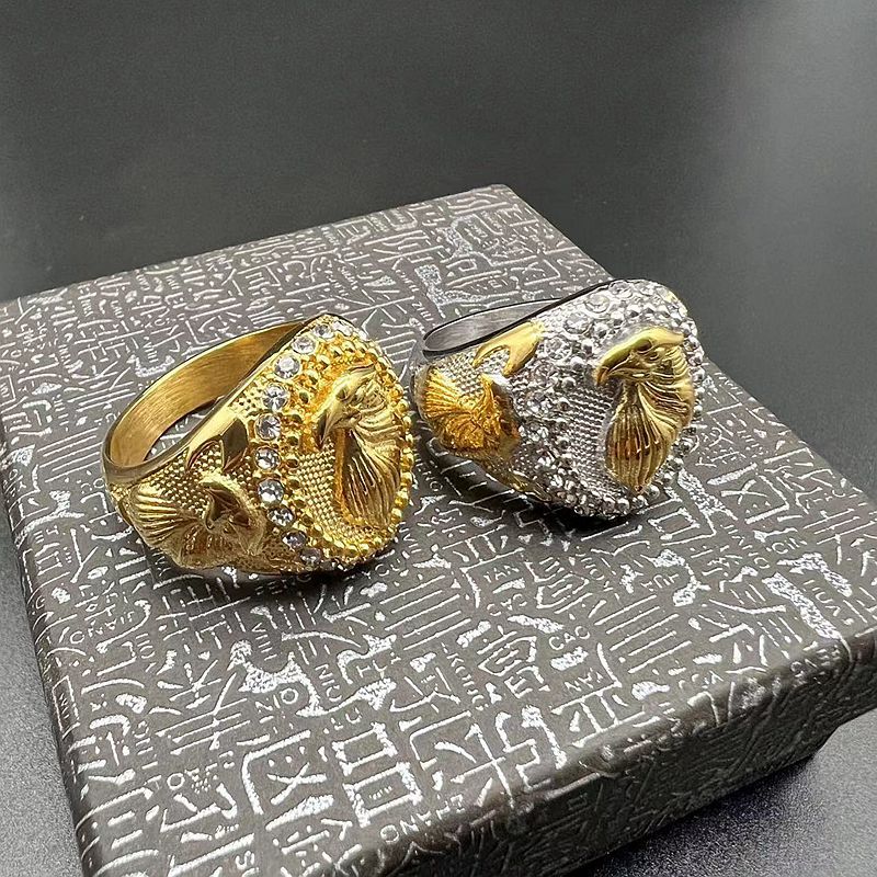 Hip Hop Solid Stainless Steel Casting Animal Ring 18k Real Gold Plated With Zircons Mens Jewelry