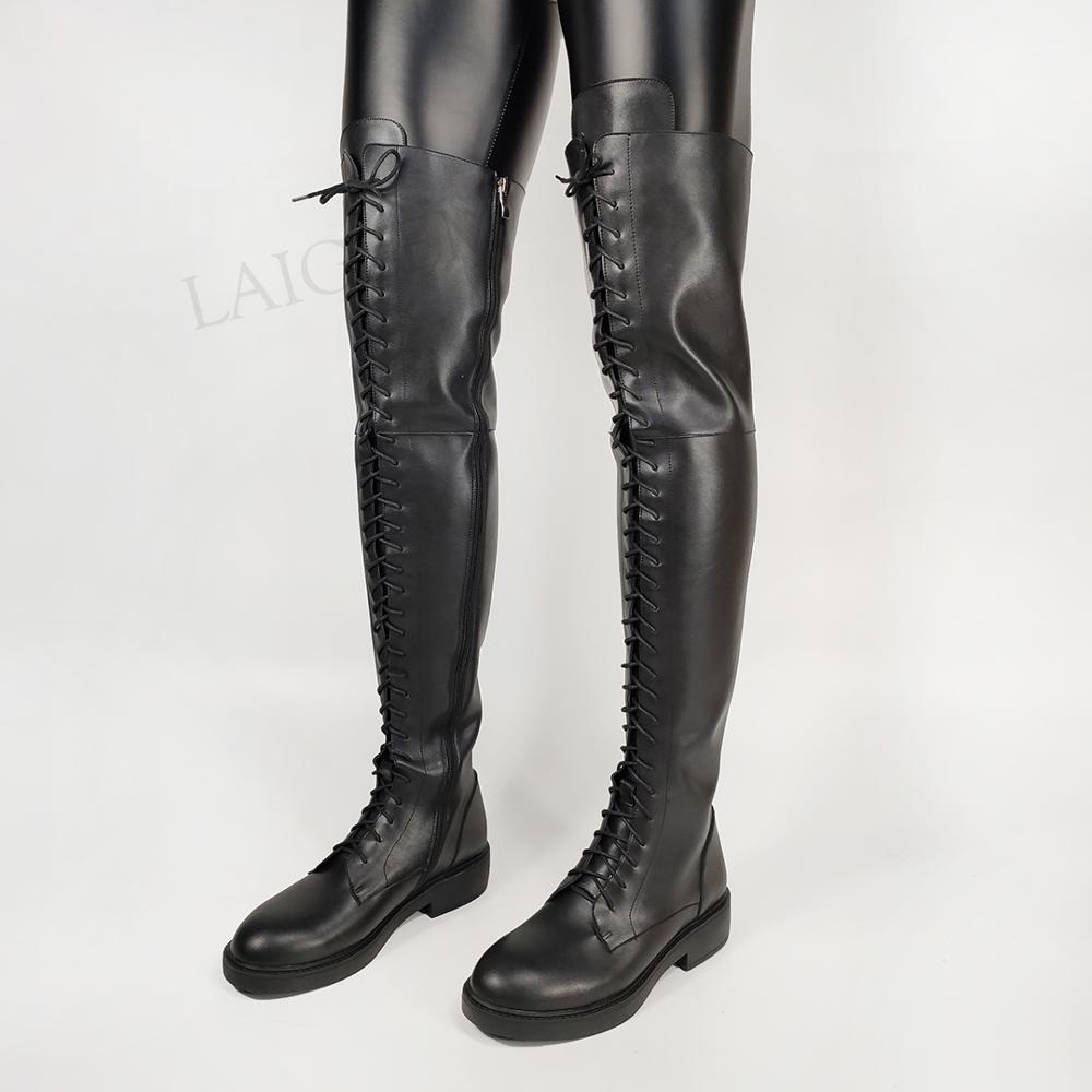 new LAIGZEM Quality Women Over Knee High Boots Wide Claf Friendly Low Heels Boots 2025 Zip Up Unisex Shoes Woman Botas Size 33 38 39 43