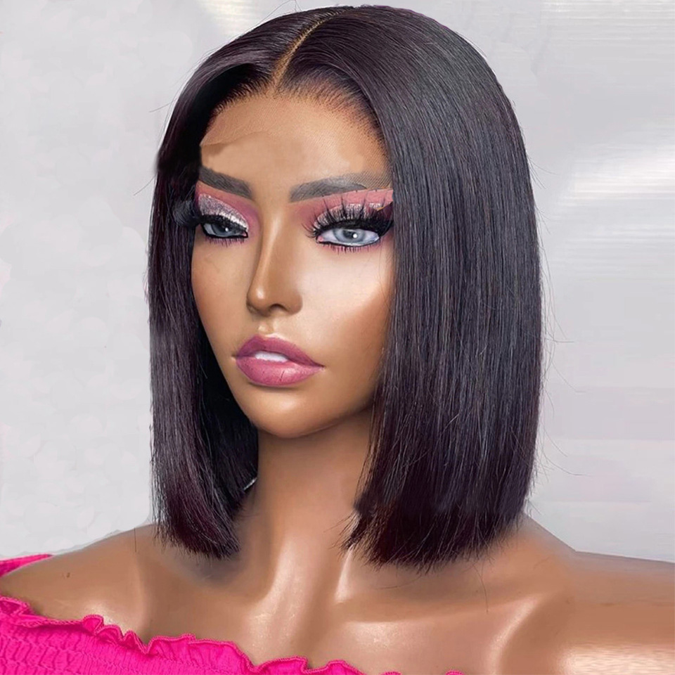 Indian Human Hair HD 5X5 Closure Wig 13X4 Lace Front Bob Wigs 150% 180% 210% Density Natural Color Silky Straight 10-16Inch