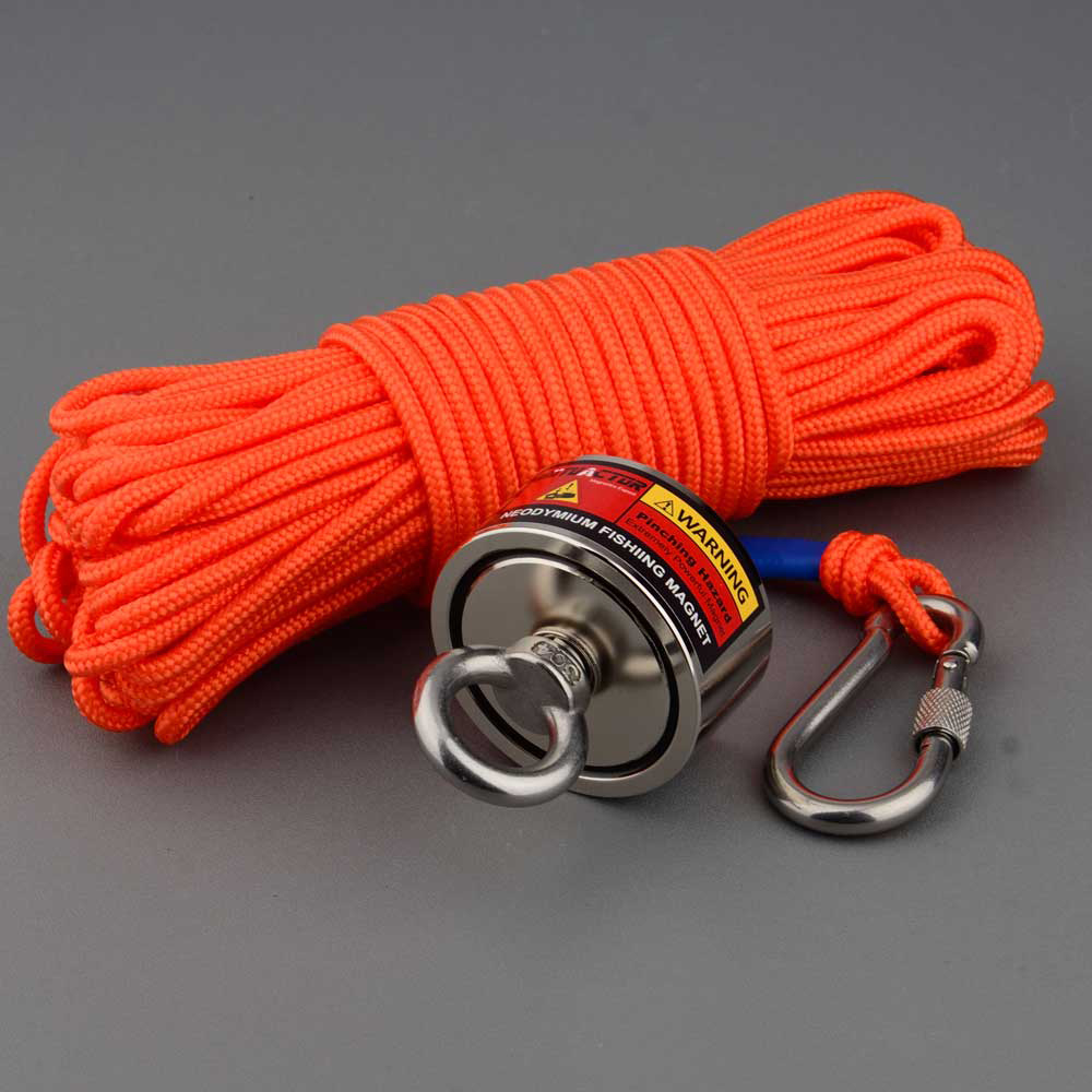 Two Sided Strong Neodymium Round Magnet Set with 15m Rope Verticall Pullforce Fishing Detecting Metal 240kg