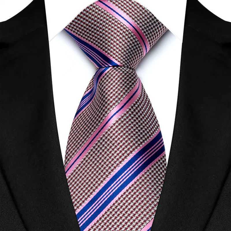 Luxury 8CM Mens Necktie Pink Color Solid Stripes Paisley Ties For Man Groom Jacquard Woven Neck Tie For Busin Wedding PartyX241109