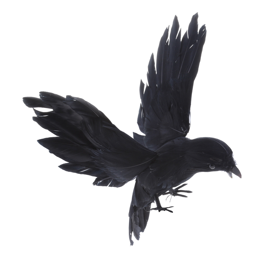 Artificial Garden Flying Crow Statue Decor for Decoy / Halloween Prop,12cm Decorative Bird Ornaments Home Garden Decor