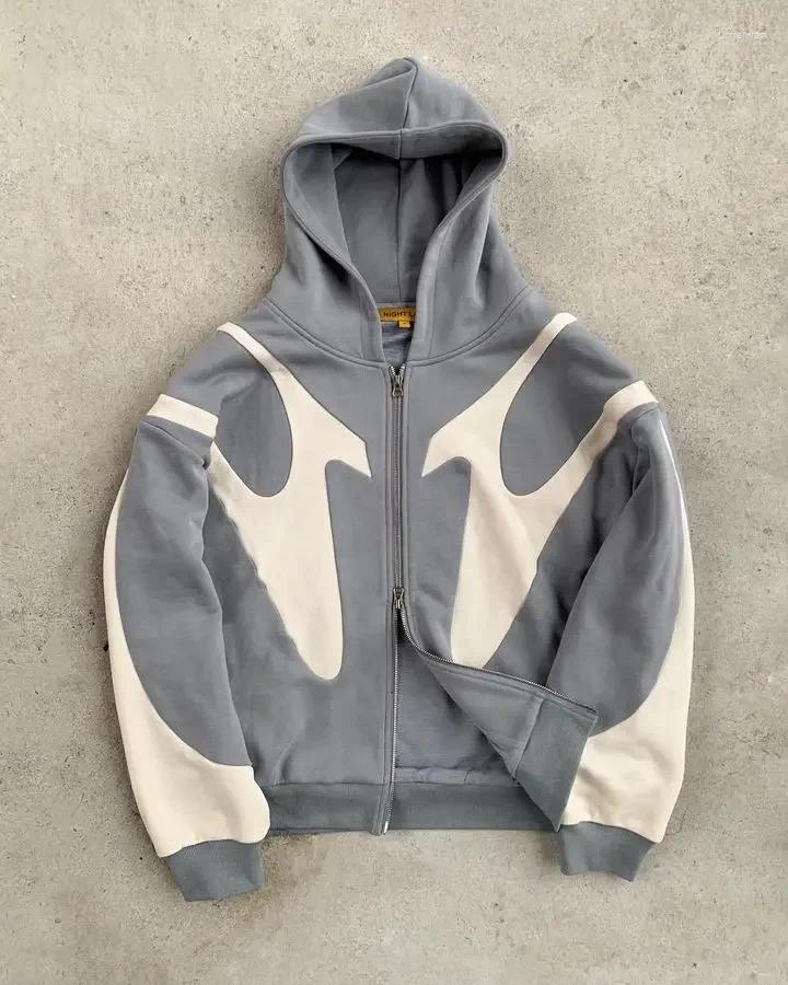 Men's Hoodies Y2K Vintage Zip Hoodie Hip Hop Patchwork Oversized Harajuku Gothic Jacket Outerwear Clothes Streetwear