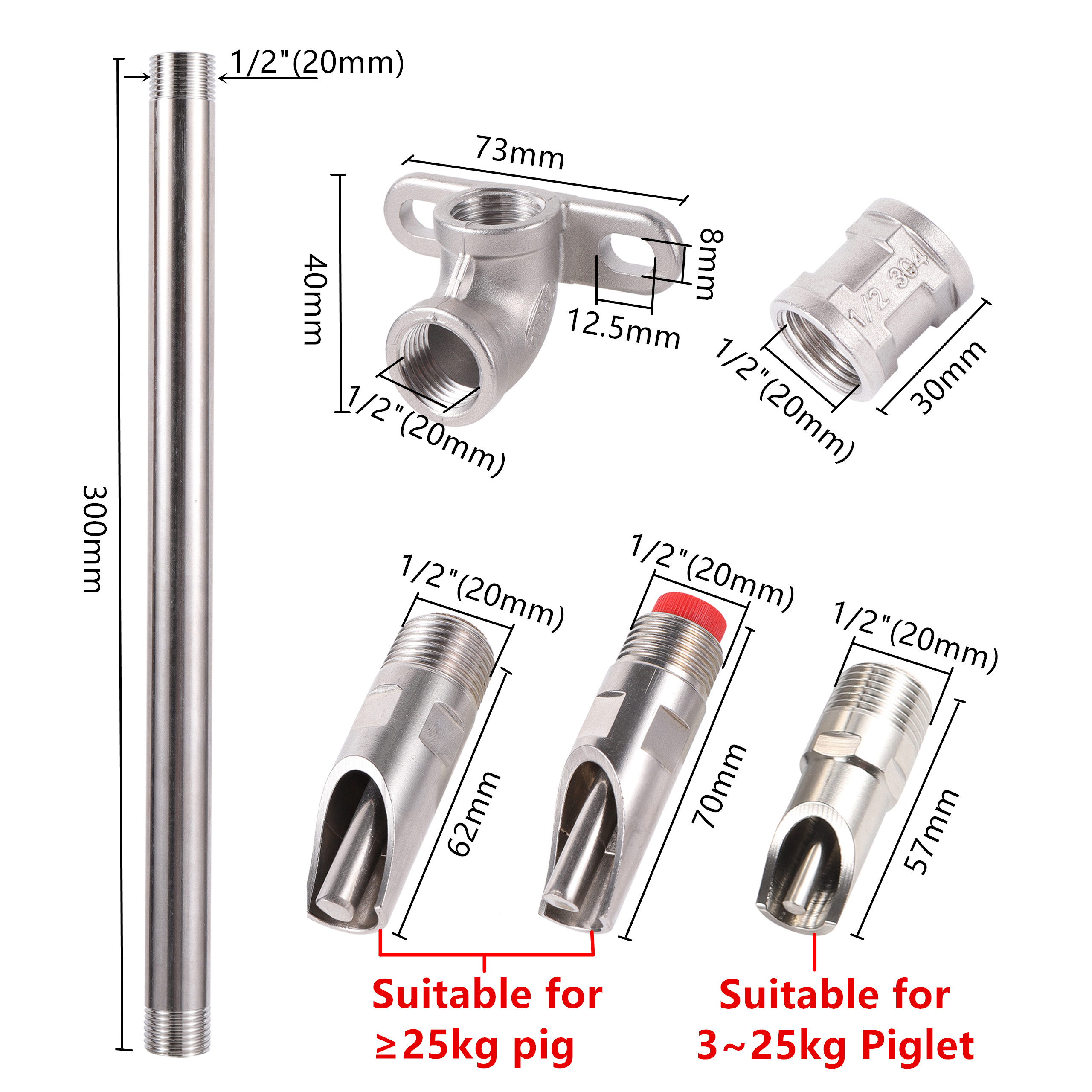 Piglet Automatic drinker Kit Stainless Steel Pig Drinker 1/2" Threaded Interface Livestock Breeding Drinking Water Accessories