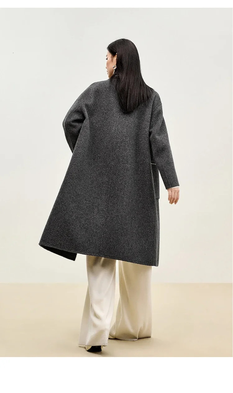 SENTUBILA Korean style 100% wool coat womens winter oversized double-sided lapel large pocket coat W44O56662 241108