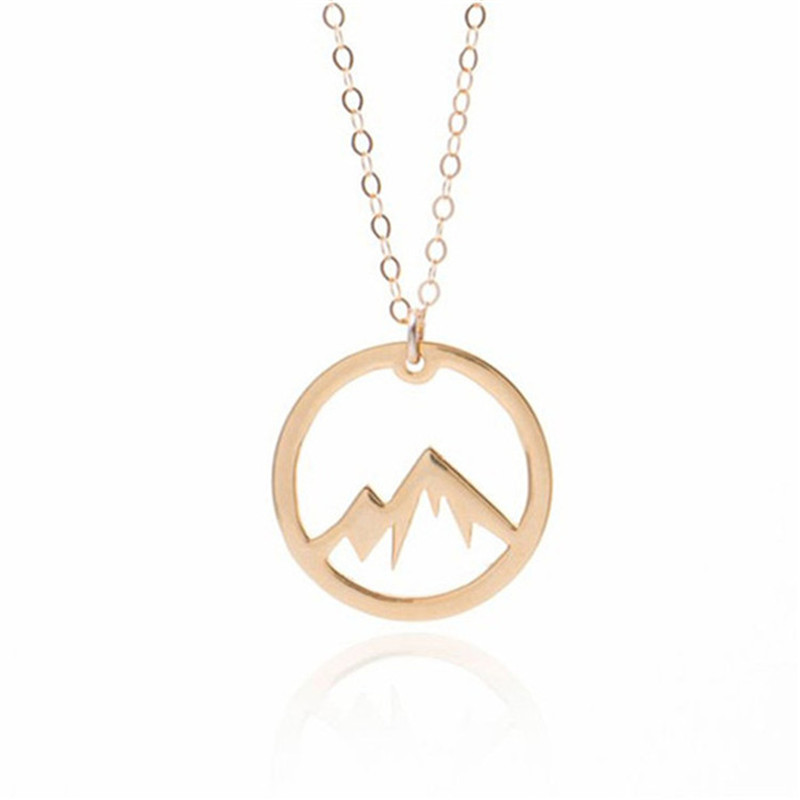 10PCS Simple Nature Snowy Mountain Necklace Circle Round Mountain Top Range Necklace Landscape Lover Necklaces for Women