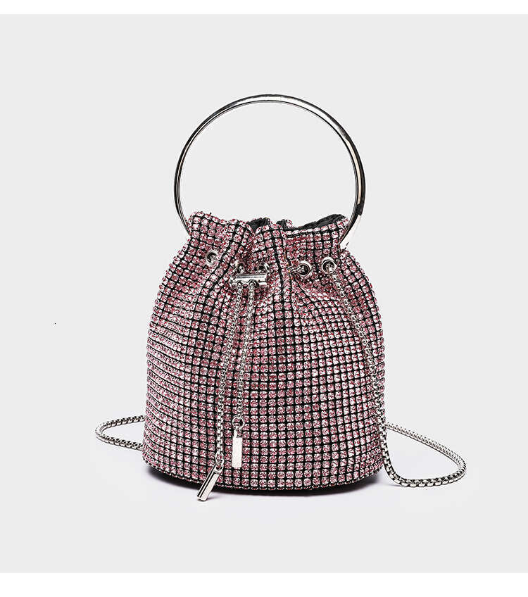 2024 New Water Bucket Women's Shoulder Diagonal Straddle Handbag Tassel Shrink Chain Bag
