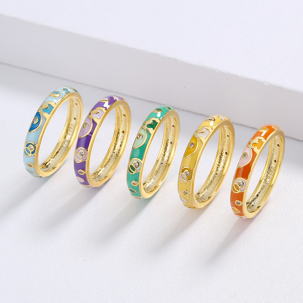 Stamps Rings For Women Classic Colorful Enamel Stackable Rings Colorful Handmade Enamel Jewelry High Quality Women's Jewelry