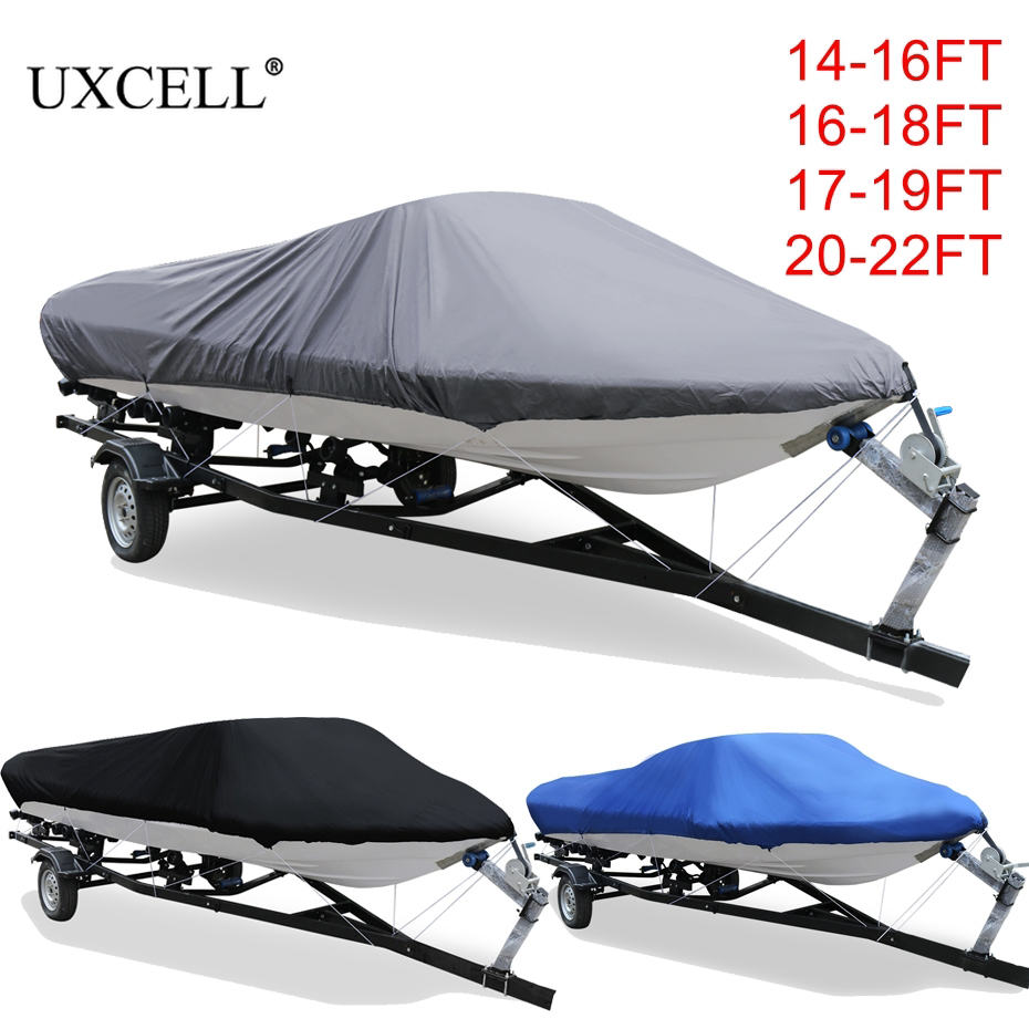 Uxcell 210D Fishing Ski Boat Cover 14-16ft/16-18ft/17-19ft/20-22ft V-Hull Sunproof UV Protector Speedboat Boat Mooring Cover