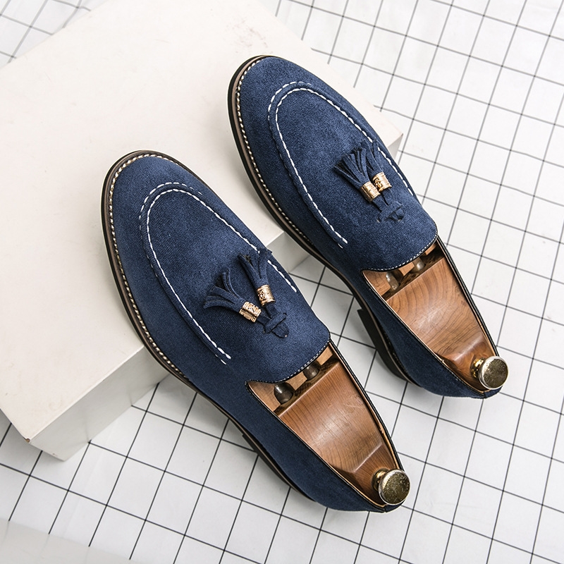 British pointed lazy bean men's business casual frosted leather trendy shoes