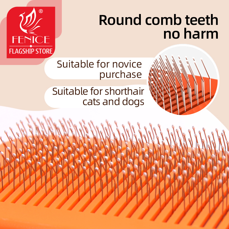 Fenice Cat Grooming Comb Self Cleaning Slicker Brush for Pet Removes Floating Hair Massages Needle Comb