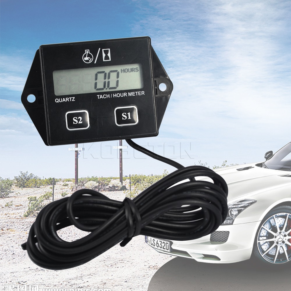 Waterproof Digital Tachometer Hour Meter Motorcycle Engine Tach Hour Meter Durable for 2/4 Stoke Gasoline Engine