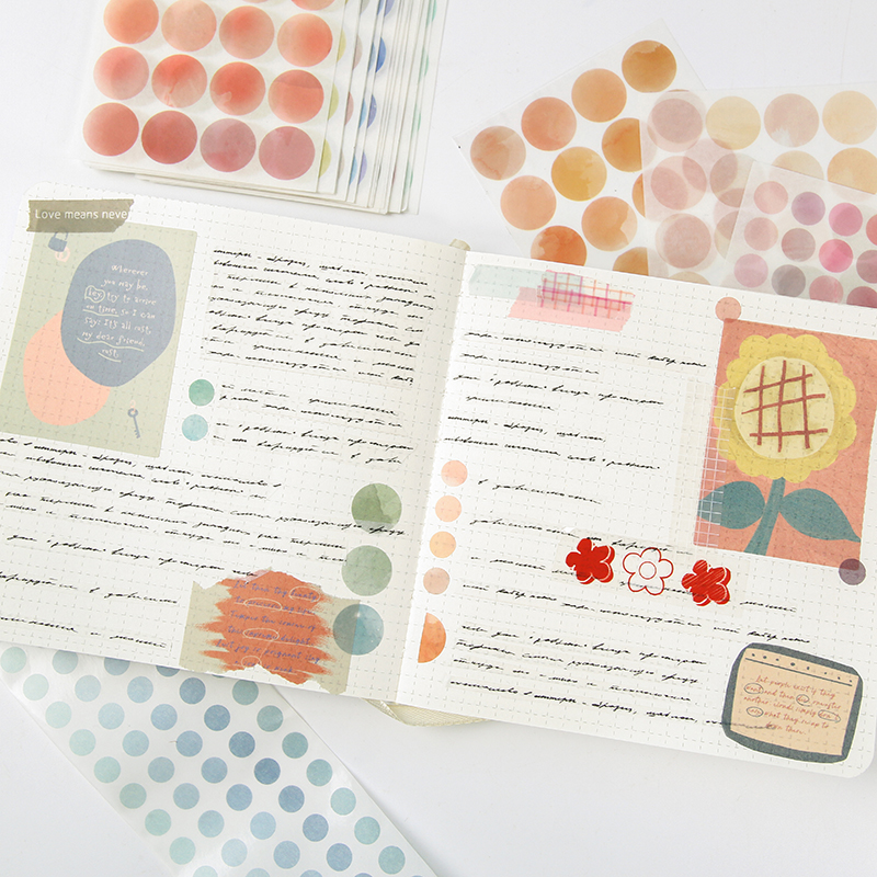 100 Sheets Watercolor Polka Dot Sticker Bullet Journaling Accessories Scrapbooking DIY Color Label Washi new Sticker 2025 Stationery Gift