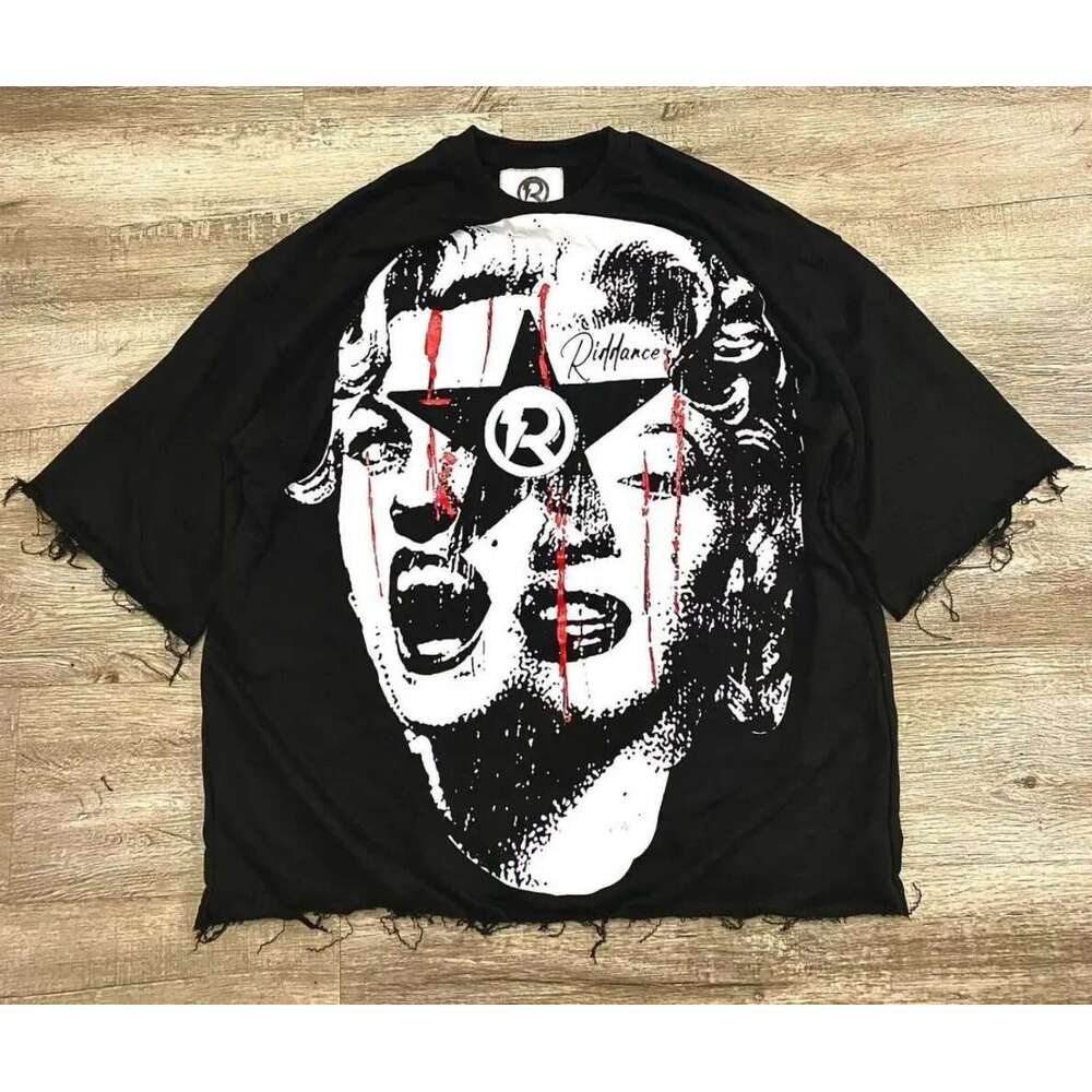 Retro Cross Print Short-Sleeved T-Shirt 2024 Summer New Y2k Top American Female Goth Haruku Couple Fashion Casual Loose Shirt