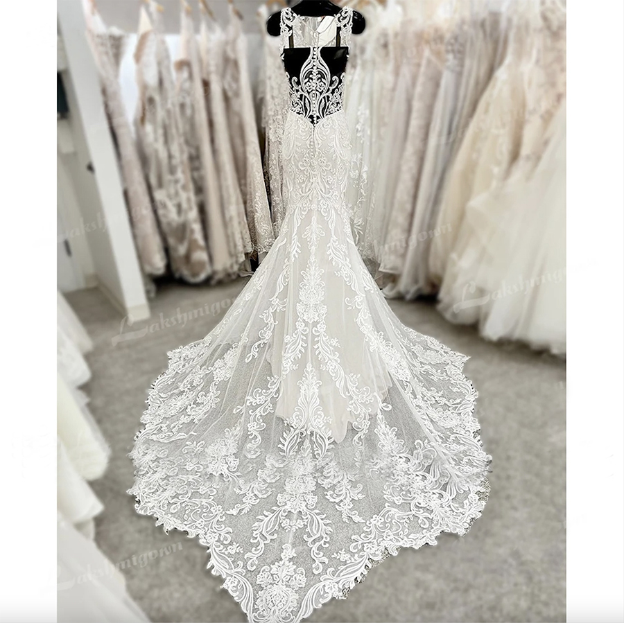 Sexy Lace Boho Wedding Dresses Court Trian V Neck Princess Mermaid Bridal Gowns Lace V Neck Custom Made vestido