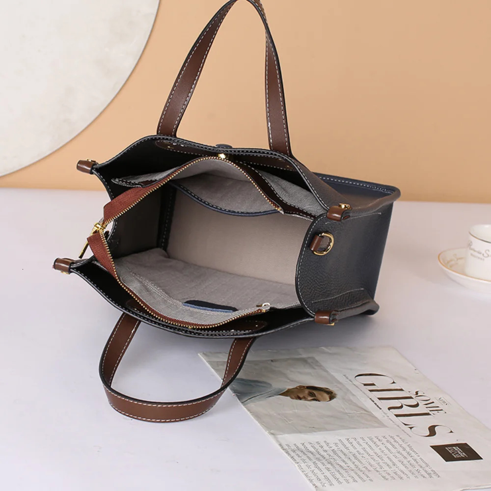 Hot Sale Blue Large Tote 100% Real Women Handbag Office Business Ladies Shoulder Bag Cowhide T Leather Briefcase Zipper Style Genuine Leather BagVoyag