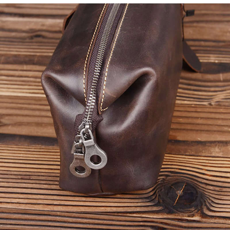 vintage handmade crazy horse mens leather largecapacity clutch multifunction storage bag