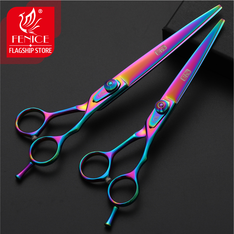 Fenice 6.5/7.5 inch pet dog grooming thinning&cutting scissors set grooming shears set for dogs scissors kit thinning rate 30%