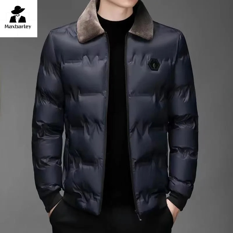 Winter jacket mens high-quality business slim fit thick windproof with fur collar Parka casual warm cotton pad jacket 241108