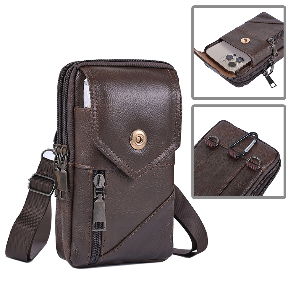 Bag Men Shoulder Simple Waterproof Leather Vintage Waist Pouch Lightweight Coin Phone Purse Male Travel Outdoor Bag smile