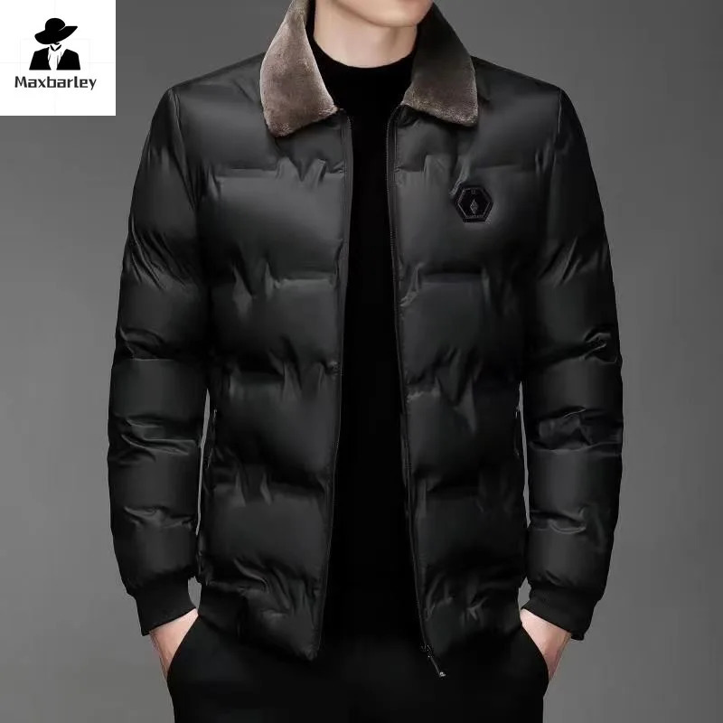 Winter jacket mens high-quality business slim fit thick windproof with fur collar Parka casual warm cotton pad jacket 241108