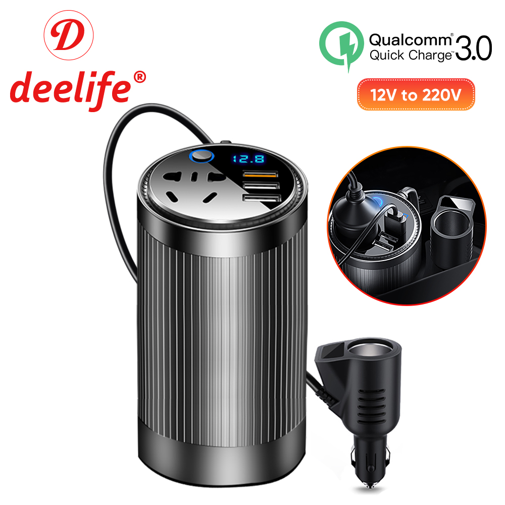 Deelife 200W Car Converter 12v to 220v Power Inverter DC 12 V ~ AC 220 V Auto Voltage Inversters for US AU EU Plug